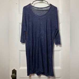 PERUVIAN CONNECTION Pima Cotton Linen Dolman Sleeve Tunic Top Navy Blue Sz Small
